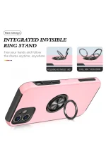 Newface iPhone 12 Kılıf Elit Yüzüklü Kapak - Pembe - Görsel 3