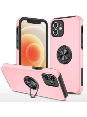 Newface iPhone 12 Kılıf Elit Yüzüklü Kapak - Pembe