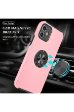 Newface iPhone 12 Kılıf Elit Yüzüklü Kapak - Pembe - Görsel 5
