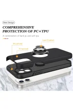 Newface iPhone 12 Kılıf Elit Yüzüklü Kapak - Siyah - Görsel 2