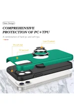 Newface iPhone 12 Kılıf Elit Yüzüklü Kapak - Yeşil - Görsel 2