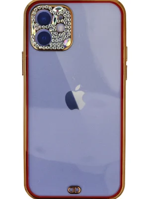 Newface iPhone 12 Kılıf Liva Taşlı Silikon - Kırmızı