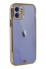 Newface iPhone 12 Kılıf Liva Taşlı Silikon - Mor - Görsel 3