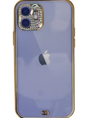 Newface iPhone 12 Kılıf Liva Taşlı Silikon - Mor