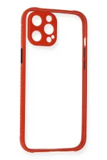 Newface iPhone 12 Kılıf Miami Şeffaf Silikon - Kırmızı