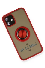 Newface iPhone 12 Kılıf Montreal Yüzüklü Silikon Kapak - Kırmızı - Görsel 3