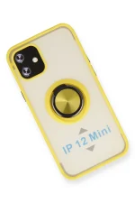 Newface iPhone 12 Kılıf Montreal Yüzüklü Silikon Kapak - Sarı - Görsel 3