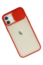 Newface iPhone 12 Kılıf Palm Buzlu Kamera Sürgülü Silikon - Kırmızı - Görsel 3