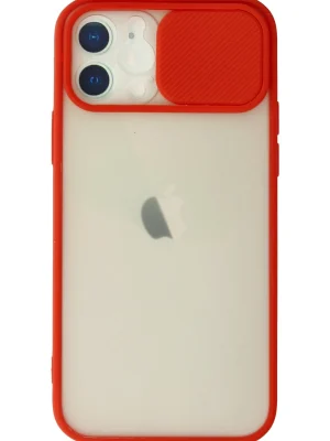 Newface iPhone 12 Kılıf Palm Buzlu Kamera Sürgülü Silikon - Kırmızı