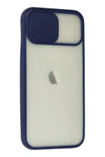 Newface iPhone 12 Kılıf Palm Buzlu Kamera Sürgülü Silikon - Lacivert - Görsel 2
