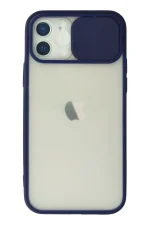 Newface iPhone 12 Kılıf Palm Buzlu Kamera Sürgülü Silikon - Lacivert