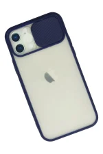 Newface iPhone 12 Kılıf Palm Buzlu Kamera Sürgülü Silikon - Lacivert - Görsel 3