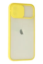 Newface iPhone 12 Kılıf Palm Buzlu Kamera Sürgülü Silikon - Sarı - Görsel 2