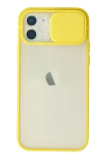 Newface iPhone 12 Kılıf Palm Buzlu Kamera Sürgülü Silikon - Sarı