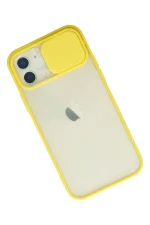 Newface iPhone 12 Kılıf Palm Buzlu Kamera Sürgülü Silikon - Sarı - Görsel 3