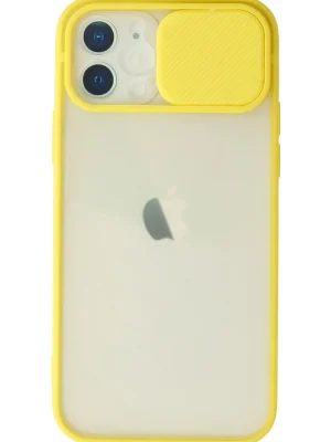 Newface iPhone 12 Kılıf Palm Buzlu Kamera Sürgülü Silikon - Sarı