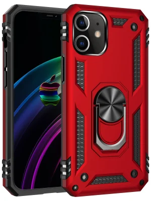 Newface iPhone 12 Kılıf Sofya Yüzüklü Silikon Kapak - Kırmızı