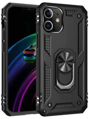 Newface iPhone 12 Kılıf Sofya Yüzüklü Silikon Kapak - Siyah