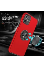 Newface iPhone 12 Mini Kılıf Elit Yüzüklü Kapak - Kırmızı - Görsel 5