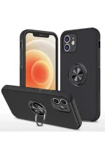 Newface iPhone 12 Mini Kılıf Elit Yüzüklü Kapak - Siyah