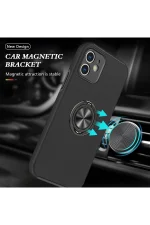 Newface iPhone 12 Mini Kılıf Elit Yüzüklü Kapak - Siyah - Görsel 5