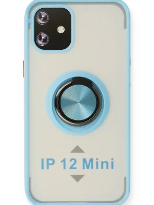 Newface iPhone 12 Mini Kılıf Montreal Yüzüklü Silikon Kapak - Buz Mavi