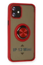 Newface iPhone 12 Mini Kılıf Montreal Yüzüklü Silikon Kapak - Kırmızı - Görsel 2