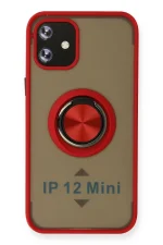 Newface iPhone 12 Mini Kılıf Montreal Yüzüklü Silikon Kapak - Kırmızı