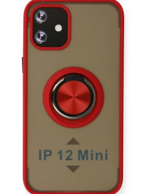 Newface iPhone 12 Mini Kılıf Montreal Yüzüklü Silikon Kapak - Kırmızı