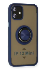 Newface iPhone 12 Mini Kılıf Montreal Yüzüklü Silikon Kapak - Lacivert - Görsel 2