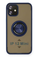 Newface iPhone 12 Mini Kılıf Montreal Yüzüklü Silikon Kapak - Lacivert