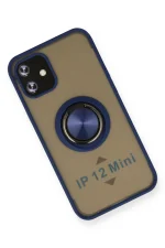 Newface iPhone 12 Mini Kılıf Montreal Yüzüklü Silikon Kapak - Lacivert - Görsel 3