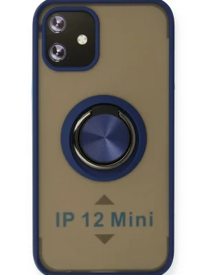 Newface iPhone 12 Mini Kılıf Montreal Yüzüklü Silikon Kapak - Lacivert