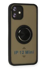 Newface iPhone 12 Mini Kılıf Montreal Yüzüklü Silikon Kapak - Siyah - Görsel 2