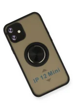 Newface iPhone 12 Mini Kılıf Montreal Yüzüklü Silikon Kapak - Siyah - Görsel 3