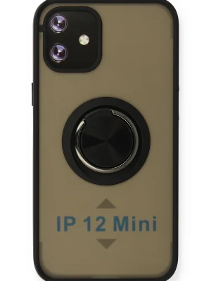 Newface iPhone 12 Mini Kılıf Montreal Yüzüklü Silikon Kapak - Siyah