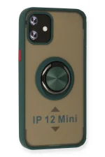 Newface iPhone 12 Mini Kılıf Montreal Yüzüklü Silikon Kapak - Yeşil - Görsel 2