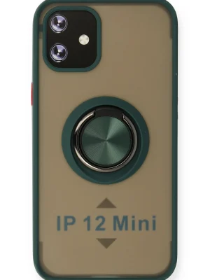 Newface iPhone 12 Mini Kılıf Montreal Yüzüklü Silikon Kapak - Yeşil