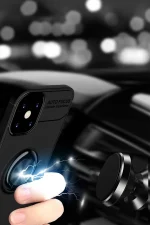 Newface iPhone 12 Mini Kılıf Range Yüzüklü Silikon - Kırmızı - Görsel 4