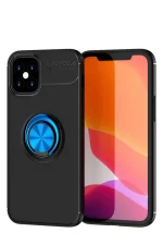 Newface iPhone 12 Mini Kılıf Range Yüzüklü Silikon - Siyah-Mavi