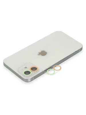 Newface iPhone 12 Mini Renkli Kamera Lens Koruma Cam - Turuncu-Yeşil