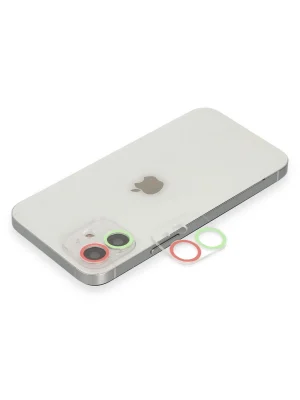 Newface iPhone 12 Mini Renkli Kamera Lens Koruma Cam - Yeşil-Pembe