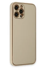 Newface iPhone 12 Pro Kılıf Coco Deri Silikon Kapak - Gold - Görsel 2