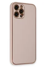 Newface iPhone 12 Pro Kılıf Coco Deri Silikon Kapak - Pudra - Görsel 2