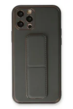 Newface iPhone 12 Pro Kılıf Coco Deri Standlı Kapak - Füme