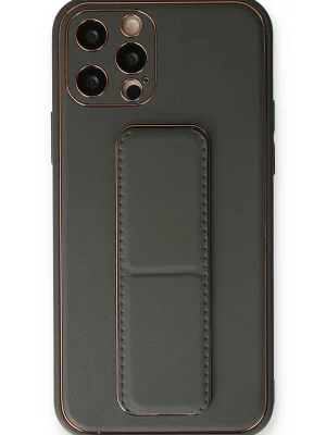 Newface iPhone 12 Pro Kılıf Coco Deri Standlı Kapak - Füme