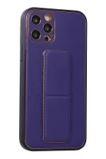 Newface iPhone 12 Pro Kılıf Coco Deri Standlı Kapak - Mor - Görsel 2
