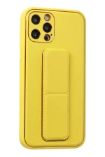 Newface iPhone 12 Pro Kılıf Coco Deri Standlı Kapak - Sarı - Görsel 2