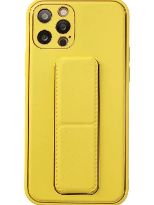 Newface iPhone 12 Pro Kılıf Coco Deri Standlı Kapak - Sarı