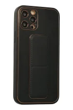 Newface iPhone 12 Pro Kılıf Coco Deri Standlı Kapak - Siyah - Görsel 2